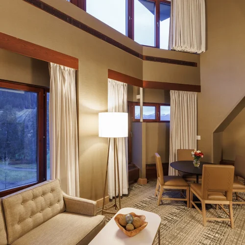 Loft Suite living room with views of Mount Alyeska